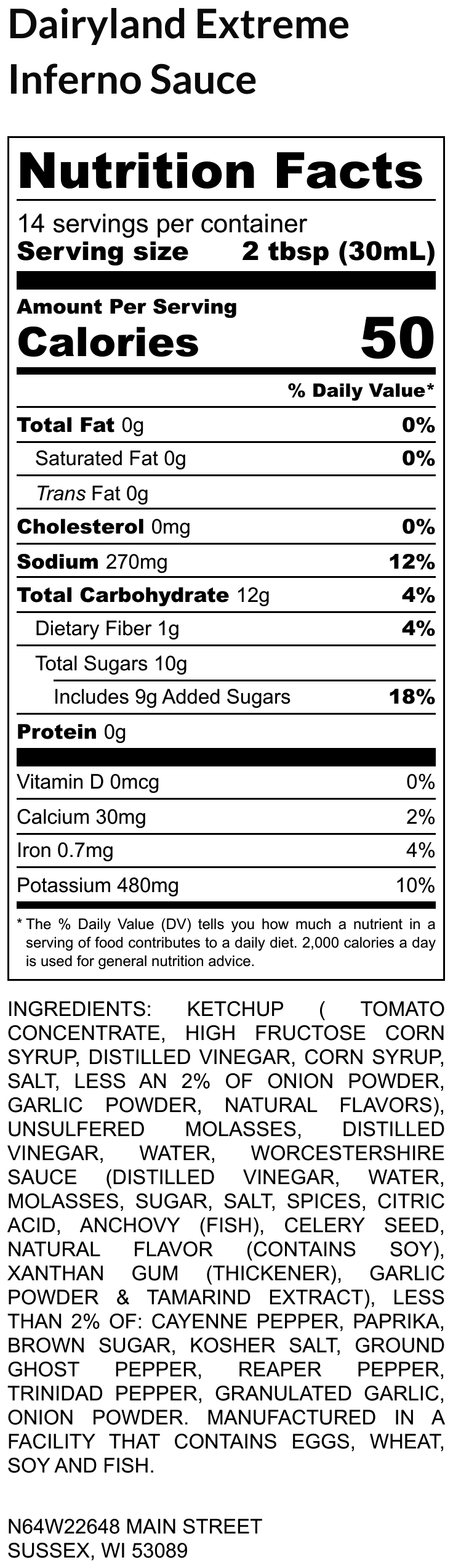 nutrition fact information for DairyLand inferno barbecue sauce will work